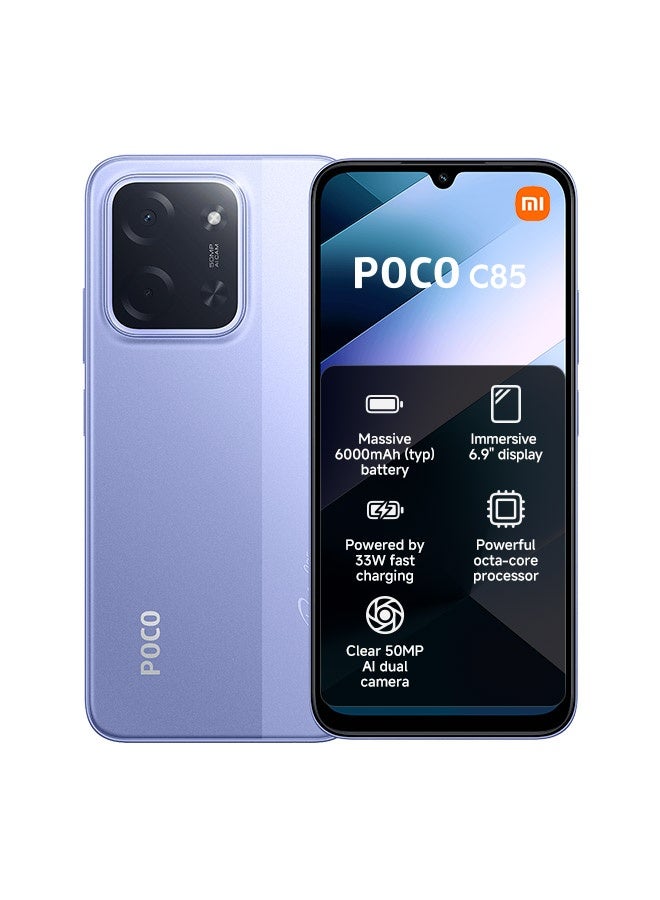 هاتف POCO C85، شريحتان، لون أسود، ذاكرة عشوائية 8 جيجابايت، سعة تخزين 256 جيجابايت، يدعم 4G - نسخة عالمية Marble Black